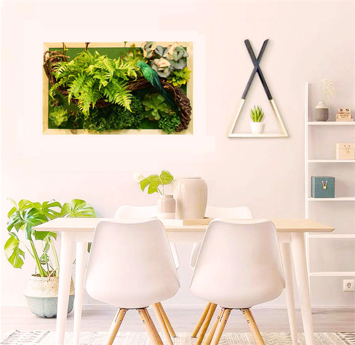 Artificial plant frame above dining table