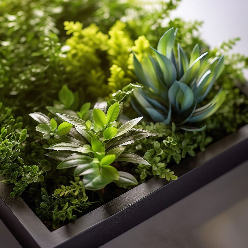 Artificial plant picture frame close-up