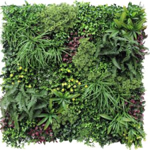 1M105 fern and burgundy mixed foliage artificial green wall panel 100 x 100 cm