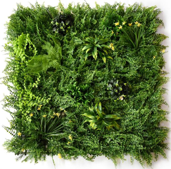 1M109 fern garden with yellow blossoms artificial green wall panel 100 x 100 cm