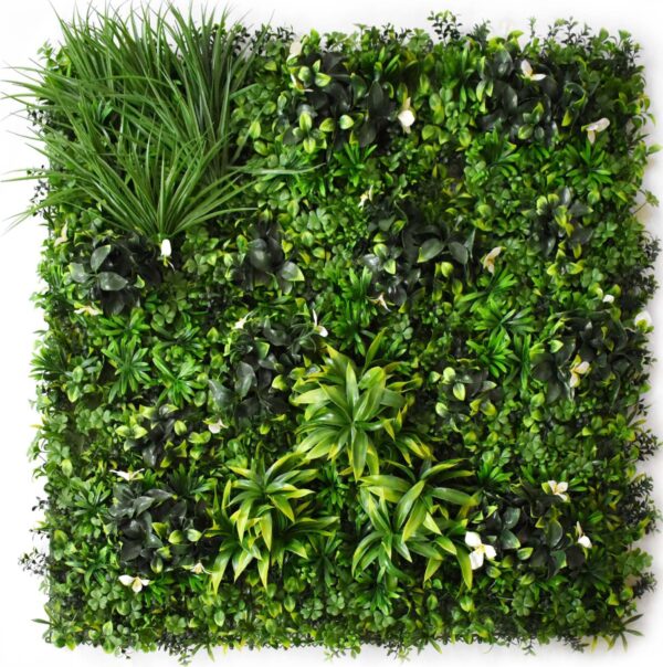 1M110 white blossom tropical foliage artificial green wall panel 100 x 100 cm