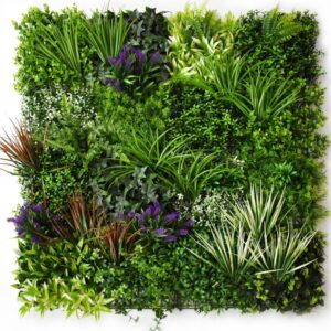 1M111 purple accent tropical foliage artificial green wall panel 100 x 100 cm