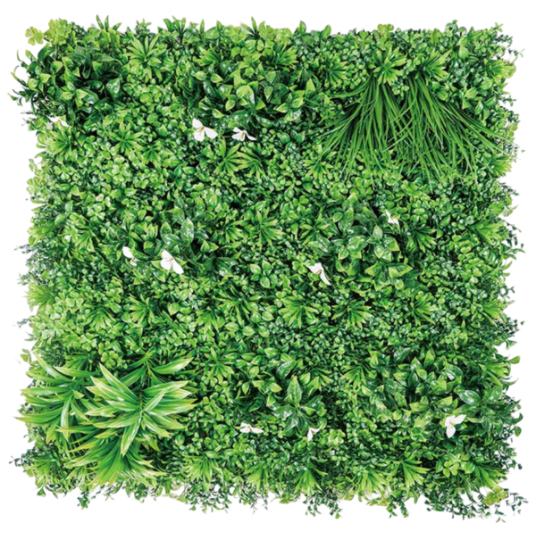 1M112 Compact White Blossom Mixed Foliage Artificial Green Wall Panel - 100 x 100 cm 1M112 compact white blossom mixed foliage artificial green wall panel 100 x 100 cm