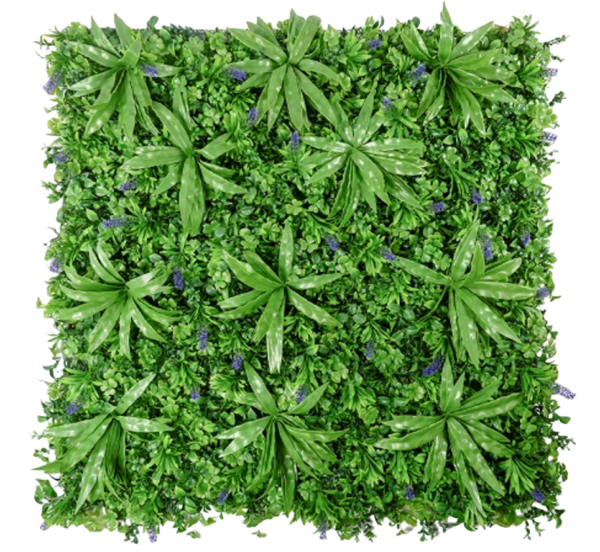 1M114 broad leaf purple accent artificial green wall panel 100 x 100 cm