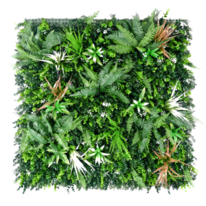 1M118 fern and white accent foliage artificial green wall panel 100 x 100 cm