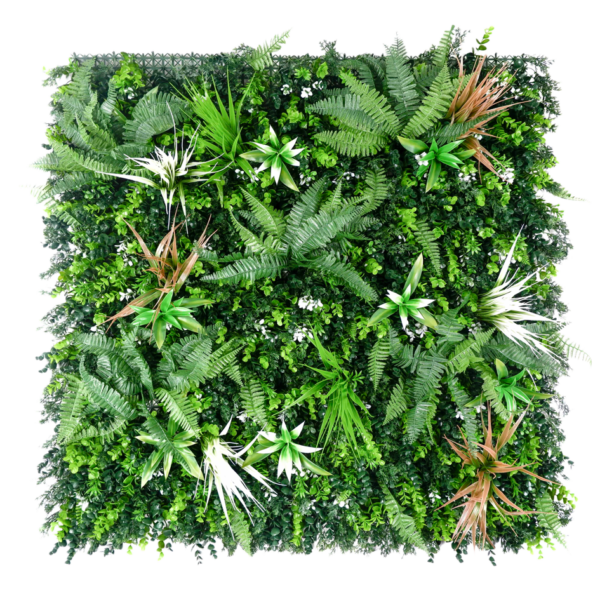 1M118 fern and white accent foliage artificial green wall panel 100 x 100 cm