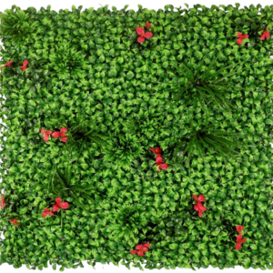 1M119 red blossom boxwood-style artificial green wall panel 100 x 100 cm