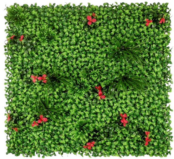 1M119 Red Blossom Boxwood-Style Artificial Green Wall Panel - 100 x 100 cm 1M119 red blossom boxwood-style artificial green wall panel 100 x 100 cm