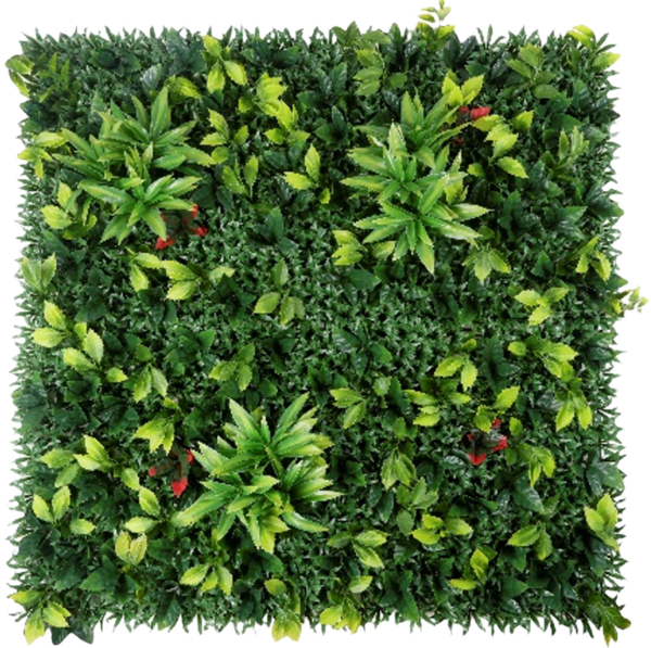 1M121 broad leaf mixed foliage artificial green wall panel 100 x 100 cm