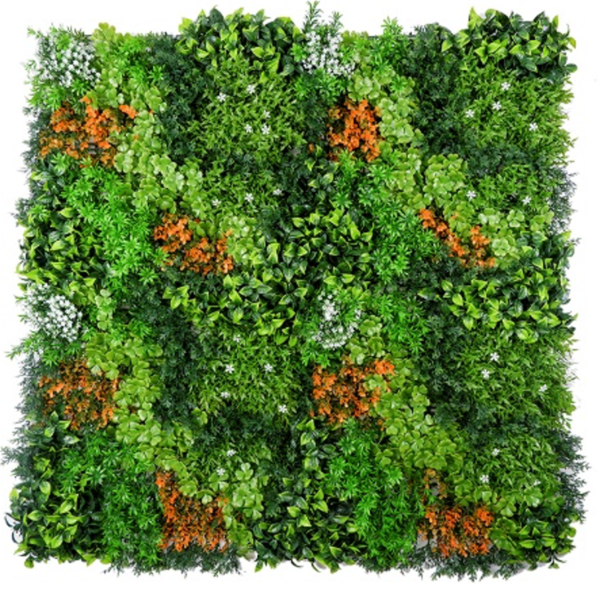 1M137 orange accent meadow foliage artificial green wall panel 100 x 100 cm