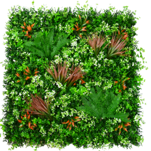 1M141 fern and orange tropical foliage artificial green wall panel 100 x 100 cm