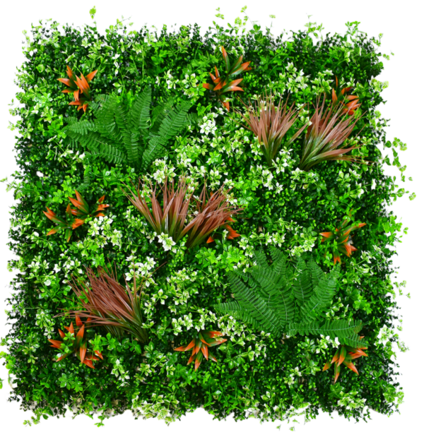 1M141 Fern and Orange Tropical Foliage Artificial Green Wall Panel - 100 x 100 cm 1M141 fern and orange tropical foliage artificial green wall panel 100 x 100 cm
