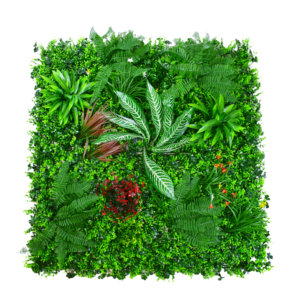 1M142 tropical fern with red accents artificial green wall panel 100 x 100 cm