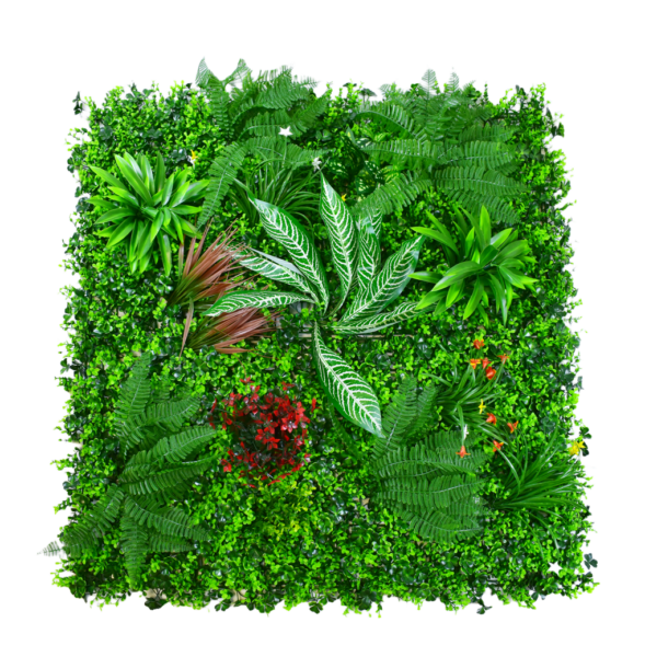 1M142 Tropical Fern with Red Accents Artificial Green Wall Panel - 100 x 100 cm 1M142 tropical fern with red accents artificial green wall panel 100 x 100 cm