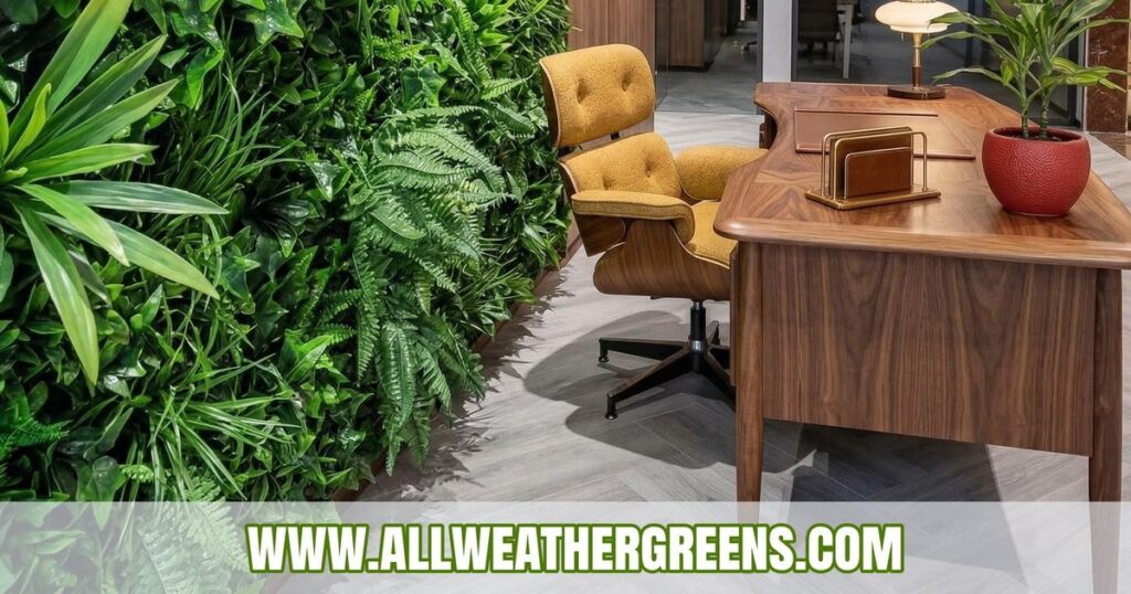 Artificial vertical garden installed in an office interior