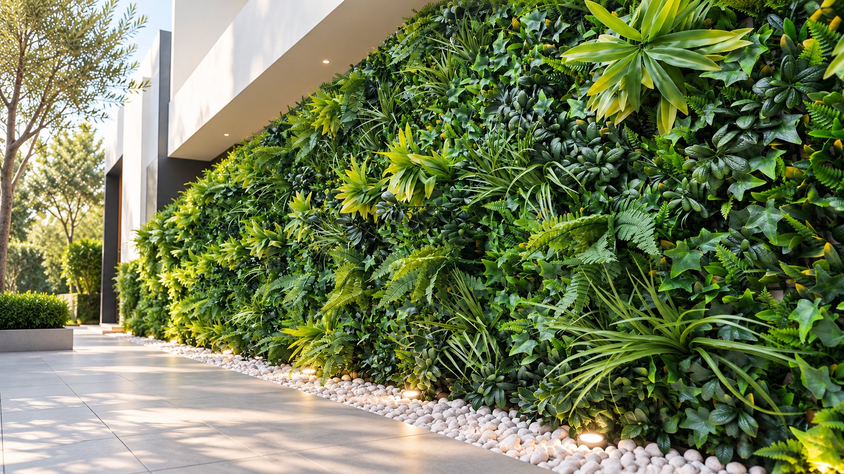 Artificial plant wall in living room interior