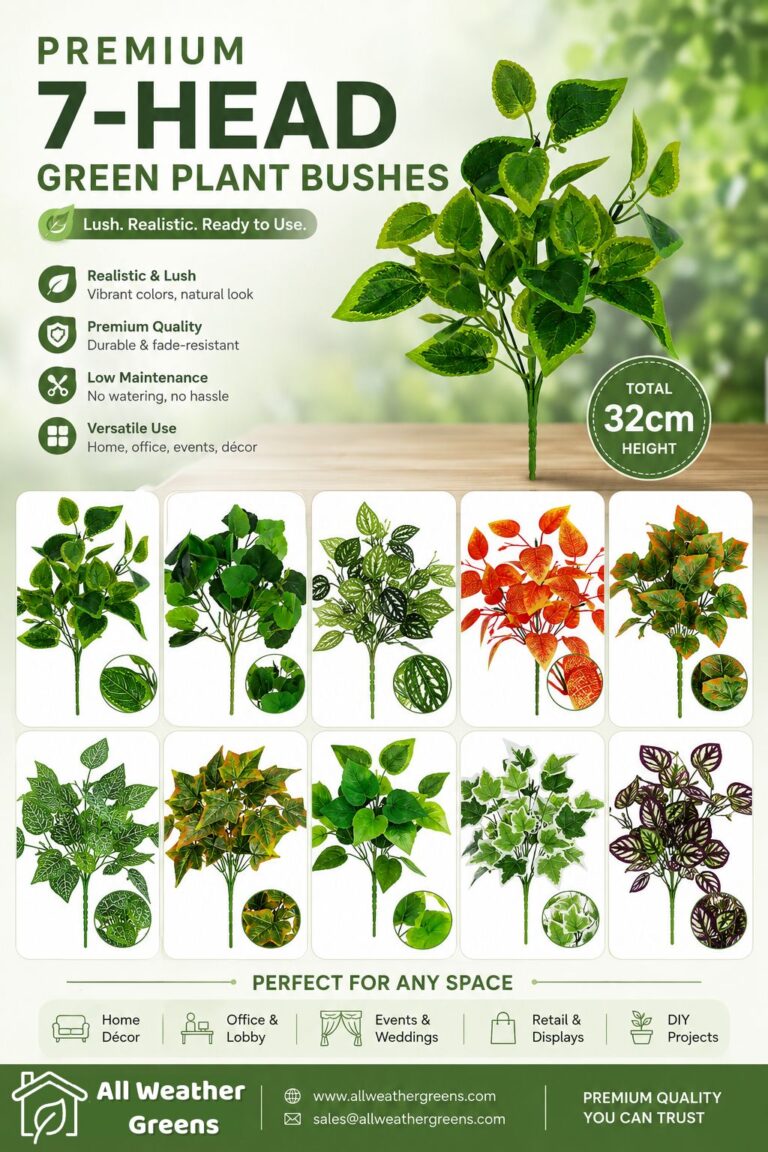 Artificial plant bushes wholesale: 7-stem foliage bushes in 30+ leaf styles from All Weather Greens