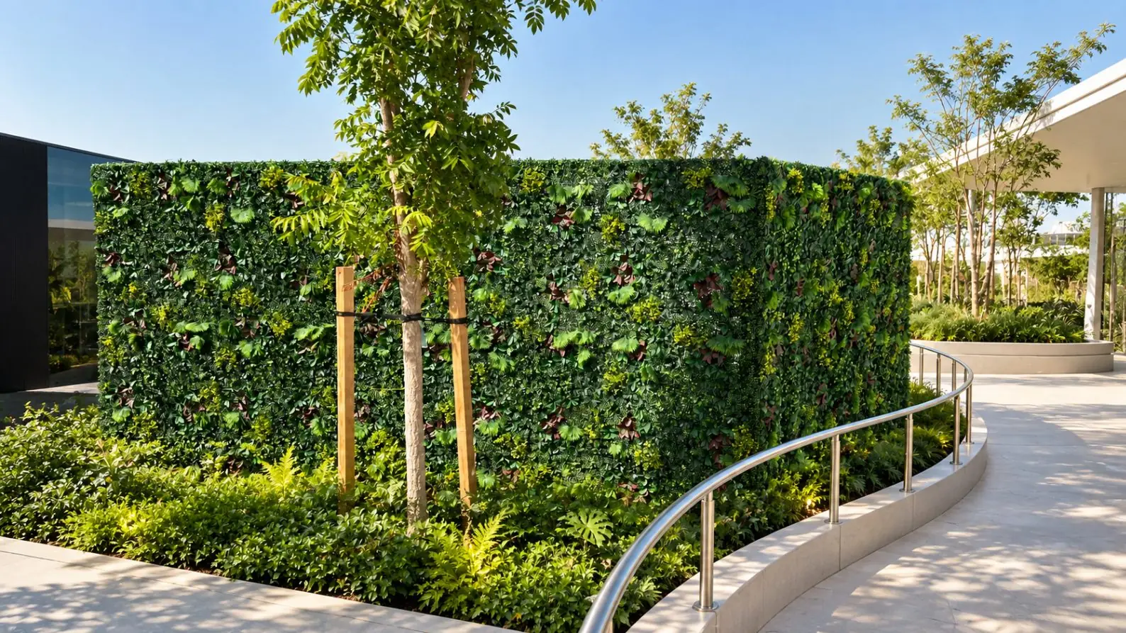 Outdoor artificial green wall panels installed in Qatar